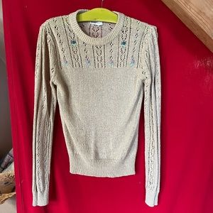 Beautiful Vintage Ecru Sweater With Rosettes Medium
